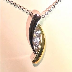 2 Tone 3 CZ Stone Necklace